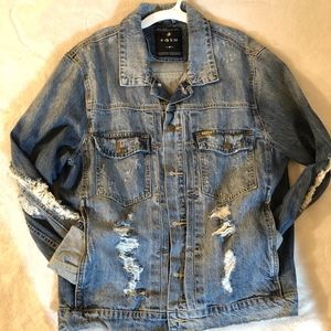 Posh Brand Distressed Jean Jacket, Size Large L